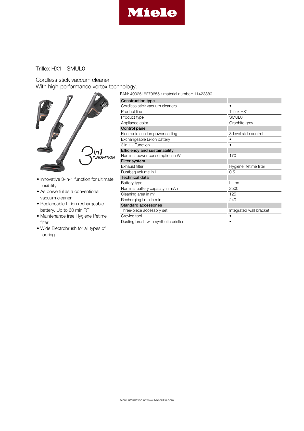 Miele 11423880 TriFlex HX1 Cordless 