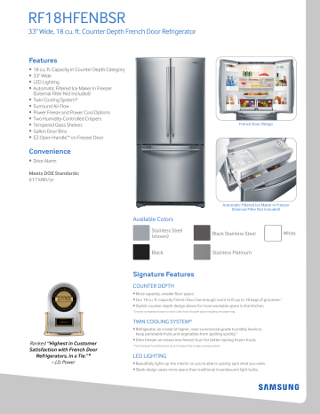 Samsung RF18HFENBSR 33 Inch Counter Depth French Door Refrigerator Spec Sheet | Manualzz