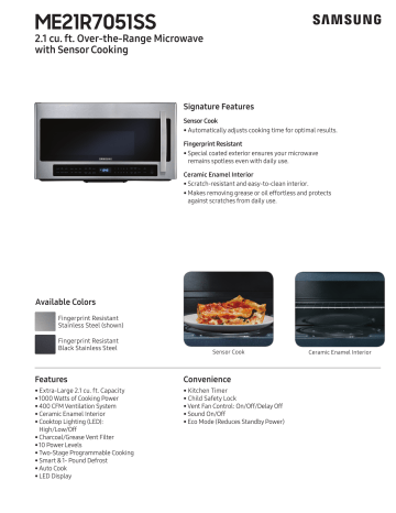 Samsung ME21R7051SS 2.1 cu. ft. Over-the-Range Microwave Spec Sheet ...