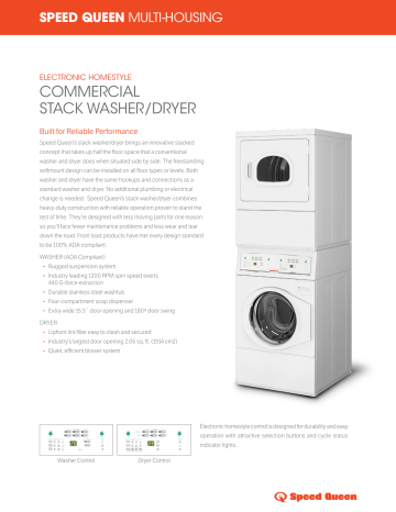 Speed Queen LTGE5ASP115TW01 27 Inch Commercial Gas Laundry Center Spec Sheet | Manualzz