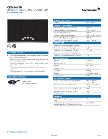 Thermador CEM366TB Electric Cooktop Specifications | Manualzz