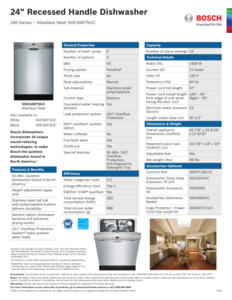 Bosch SHE3AR75UC Specification Manualzz