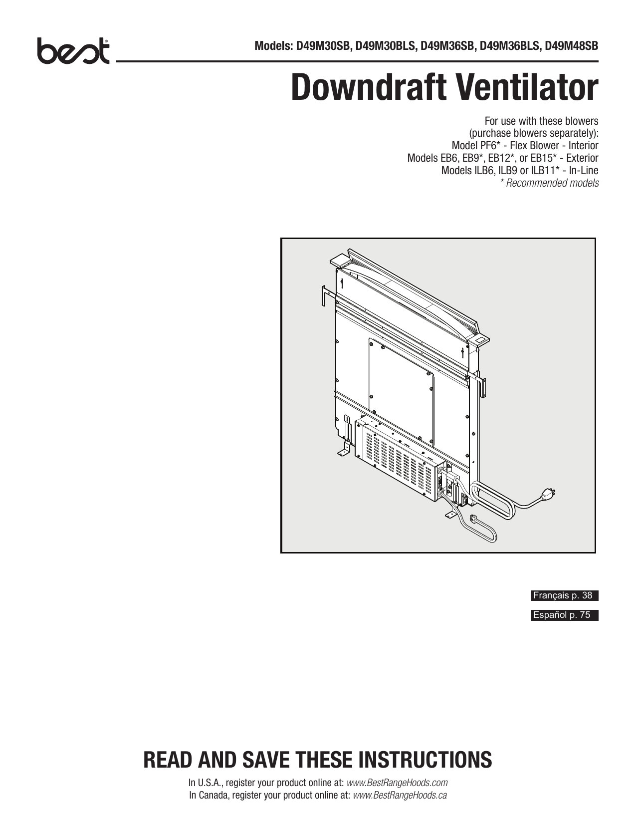 BEST D49M30BLS Downdraft Range Hood, Blower Sold, 58 OFF