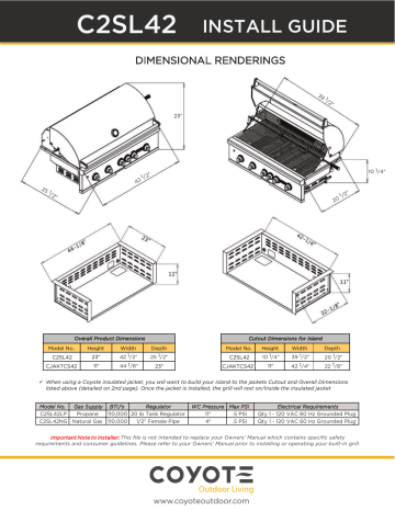 Coyote C2SL42LP Built-In Grill Installation Guide | Manualzz