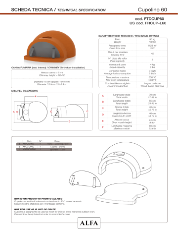 Alfa FRCUPL70 Outdoor Pizza Oven Specification Sheet | Manualzz