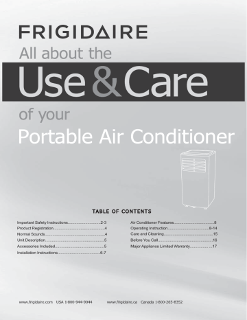 Frigidaire FHPC082AC1 Portable Air Conditioner Owner's Manual | Manualzz