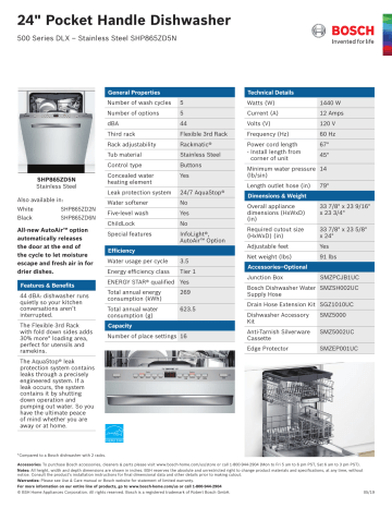 Bosch Shp865zd5n Dishwasher Specification Manualzz