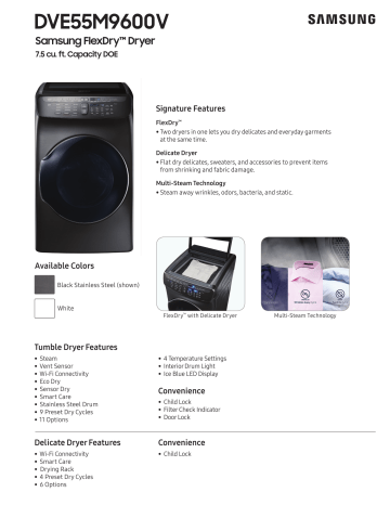 Samsung DVE55M9600V Dryer Specification | Manualzz