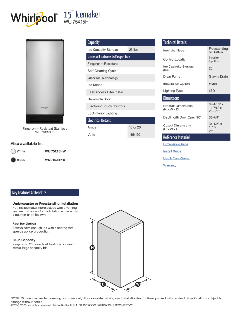 Whirlpool WUI75X15HW, WUI75X15HB, WUI75X15HZ Specification Manualzz