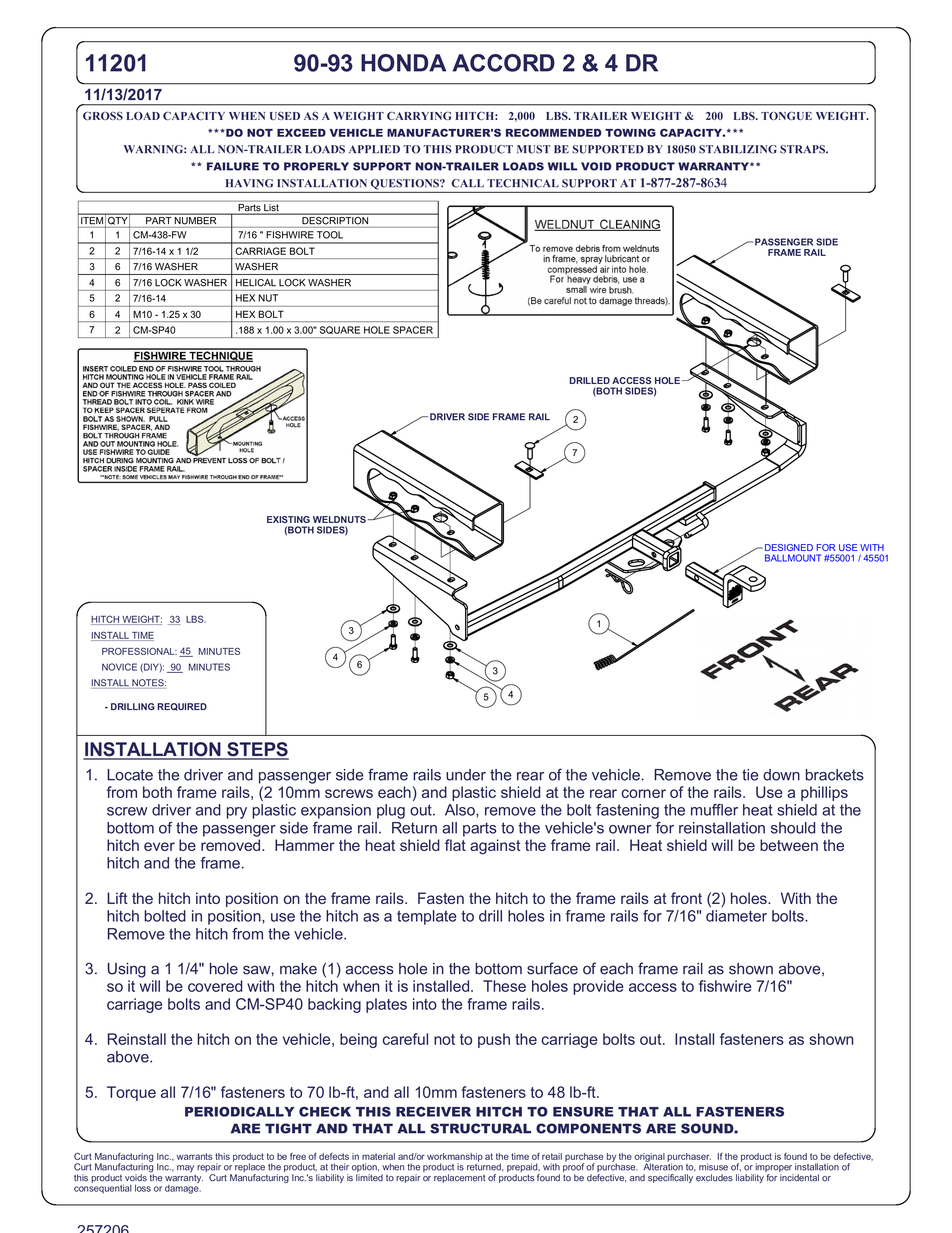 CURT Fish Wire for 7/16-in Diameter Bolts