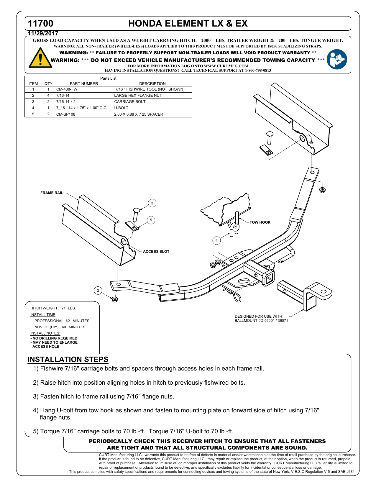 CURT 117003 Class 1 Trailer Hitch, 1-1/4