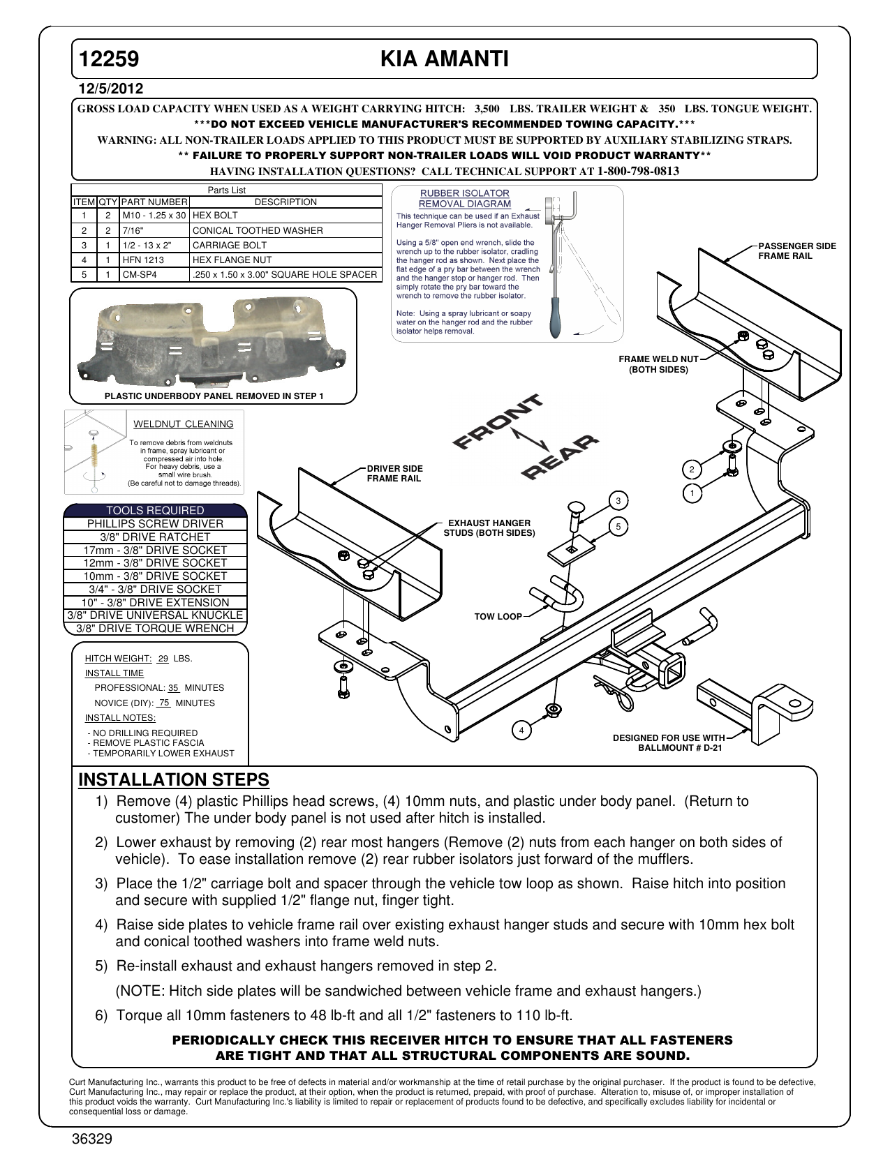 CURT 122593 Class 2 Trailer Hitch, 1-1/4