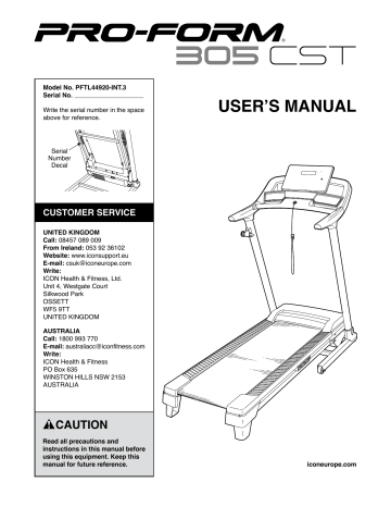 Proform 205 cst online treadmill manual