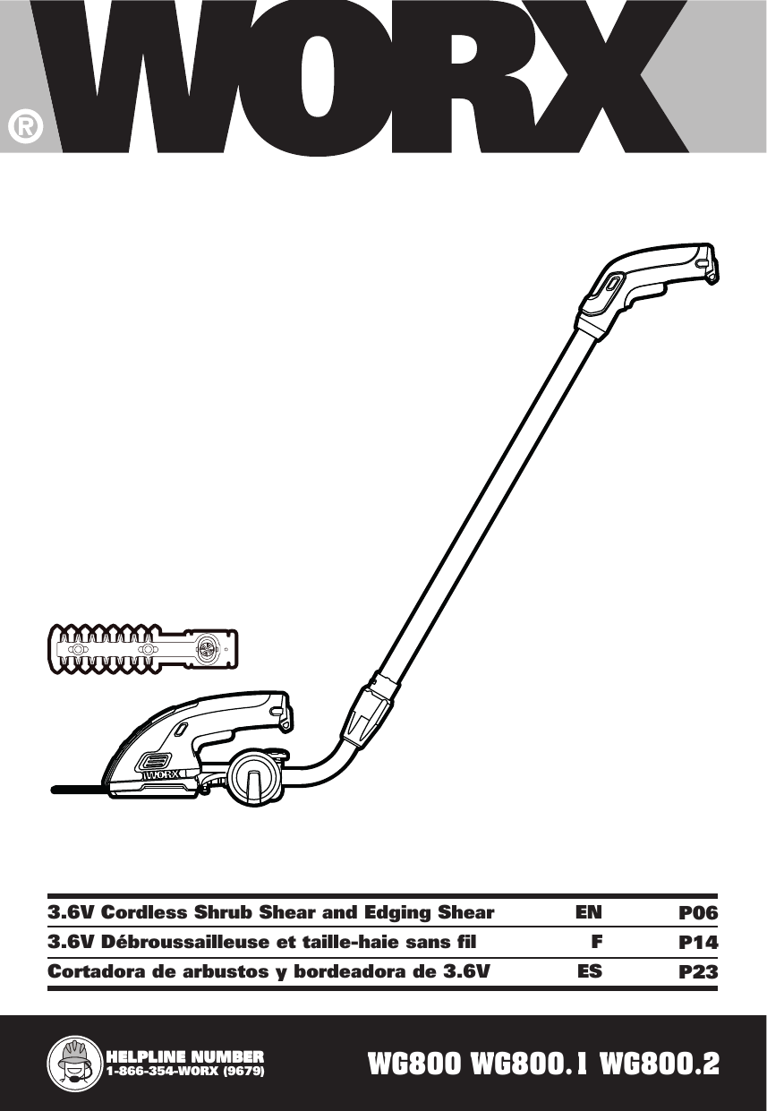 WORX WG800.1 3.6V Cordless Shrubber Shear Owner s Manual Manualzz