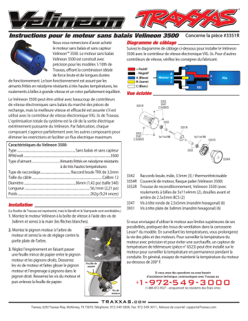 Moteur Traxxas Velineon 3500 Brushless – Pièce Détachée Officielle Avec Câbles 12 Gauge Et Connecteurs Plaqués Or