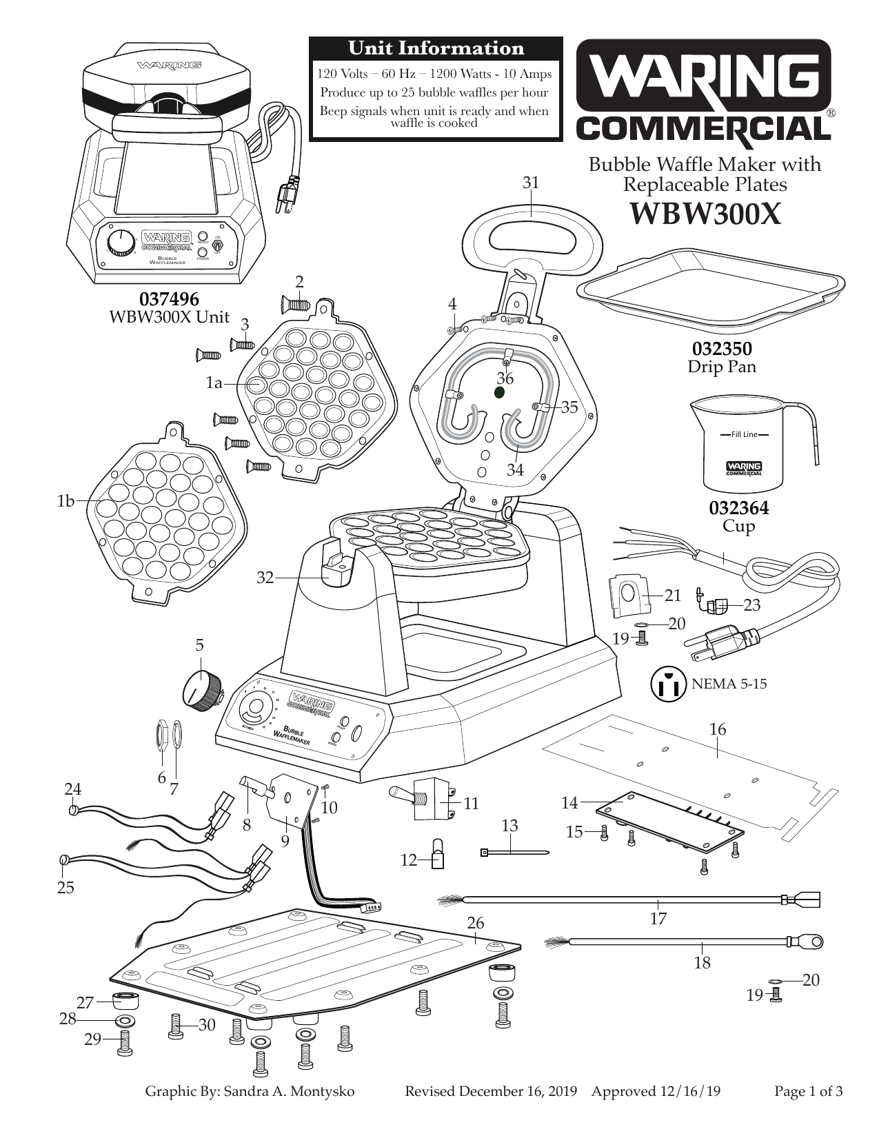 Waring WBW300X Bubble Waffle Maker - 120V, 1200W