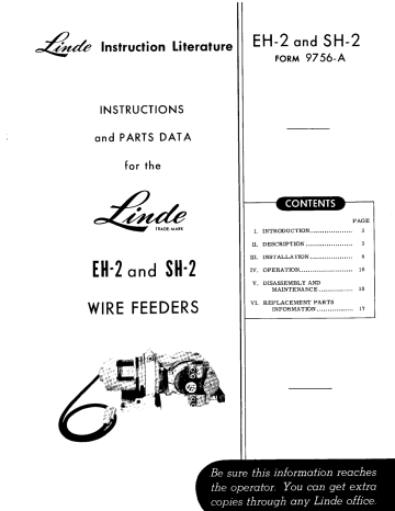 ESAB Linde EH-2 and SH-2 Wire Feeders Instruction manual | Manualzz