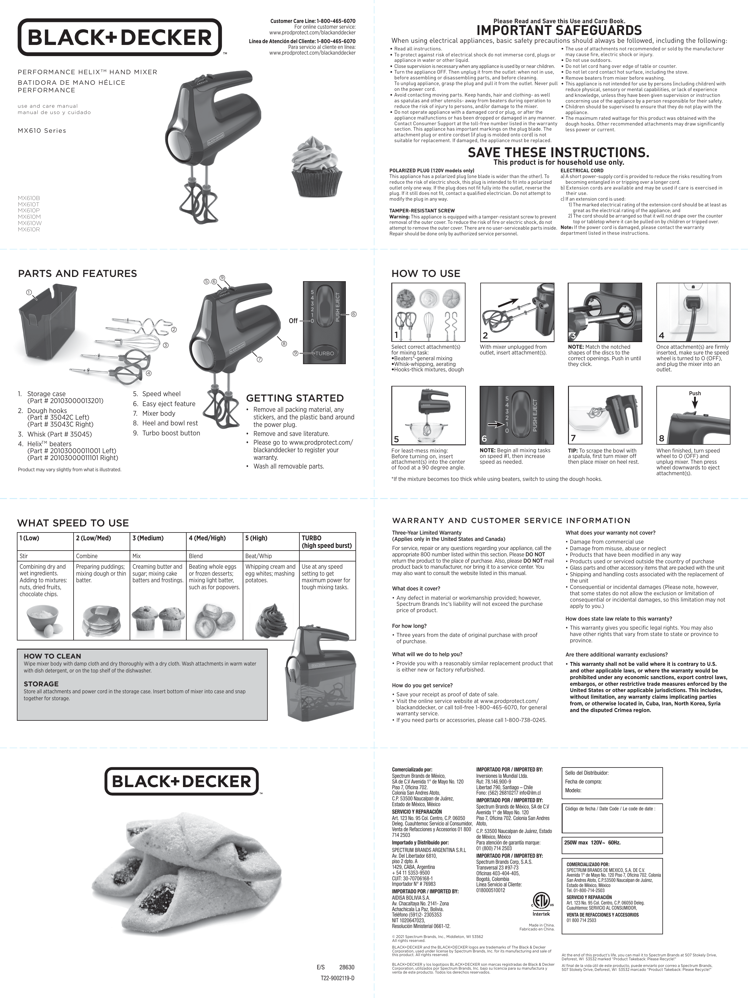 BLACK+DECKER Helix Performance 5-Speed Black Hand Mixer MX610B