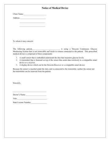 dexcom notice of medical device