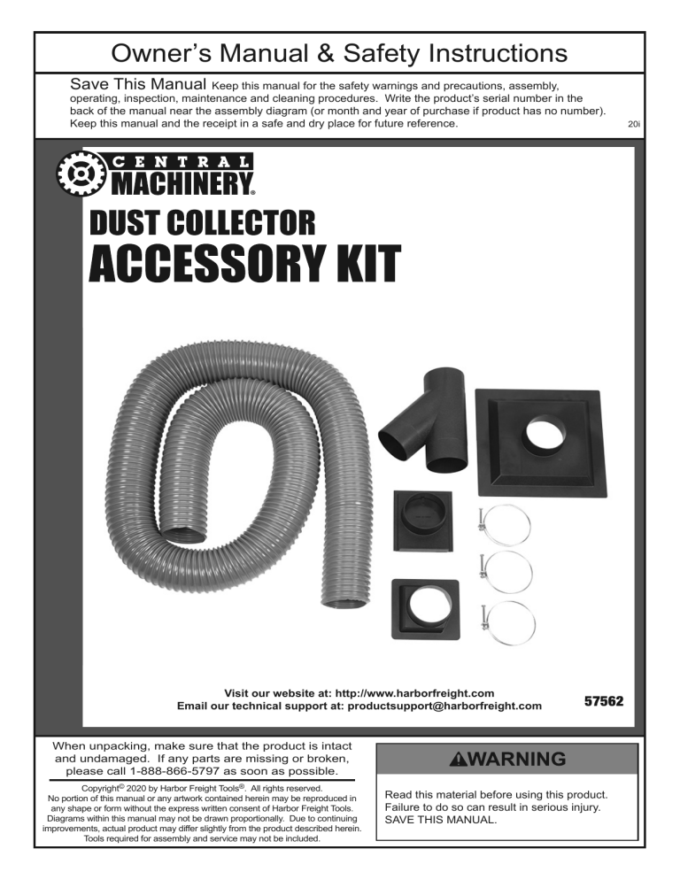 Central Machinery Dust Collector Accessory Kit, Item 57562UPC