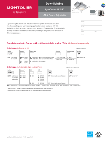 Lightolier LyteCaster LED Downlight Specifications | Manualzz