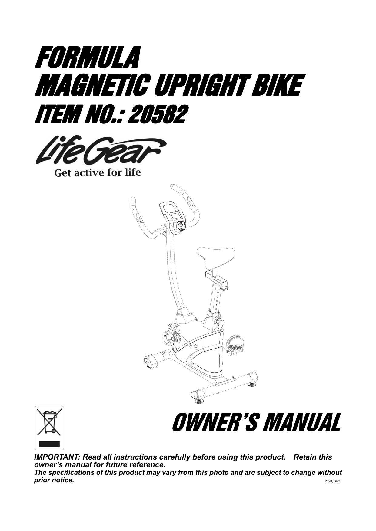 Life gear best sale exercise bike manual