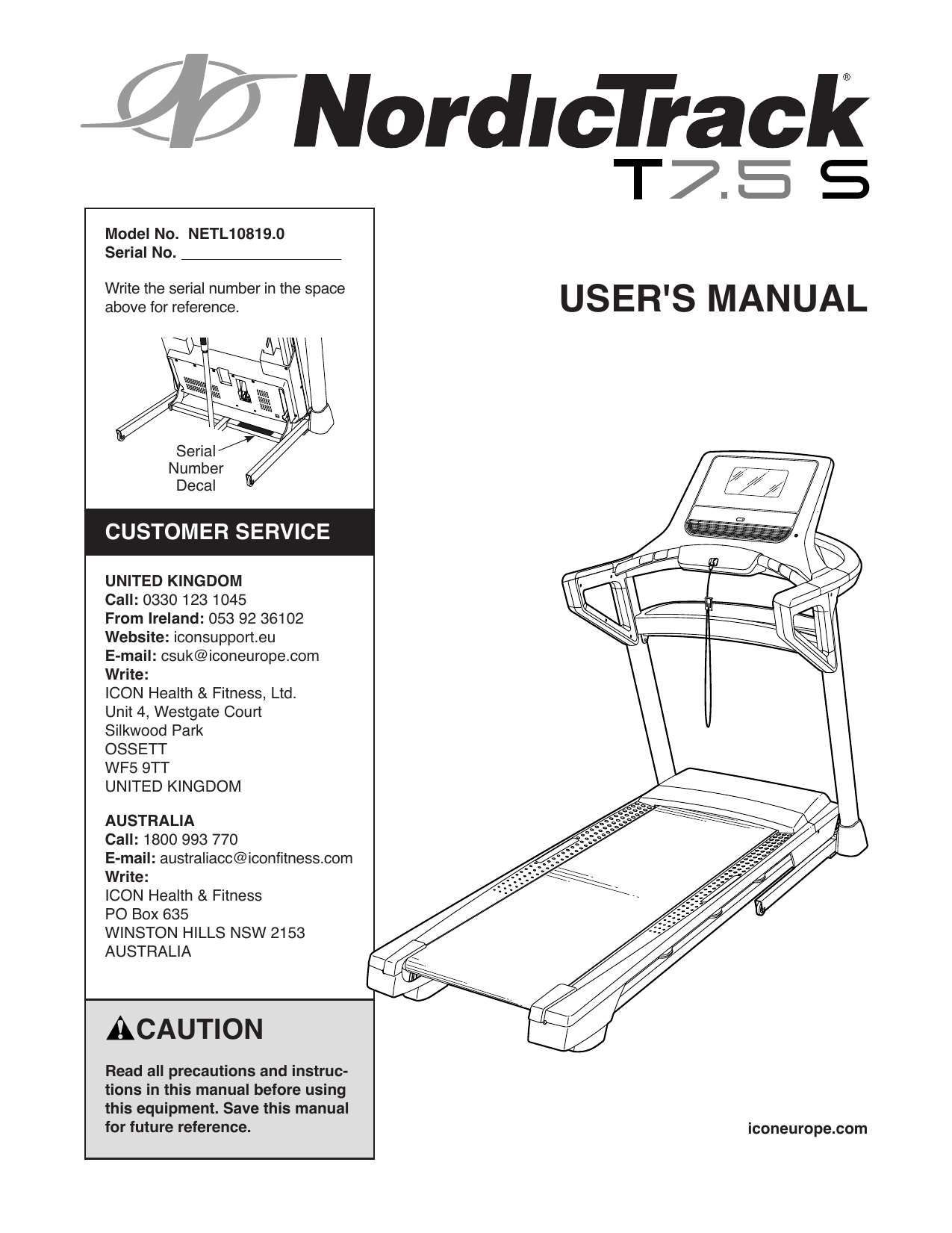 NordicTrack NETL10819.0 T7.5 S User Manual Manualzz