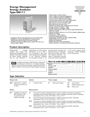 Carlo Gavazzi EM111DINAV81XS1X Datasheet | Manualzz