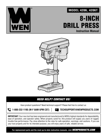 WEN 4206T 2.3-Amp 8-Inch 5-Speed Benchtop Drill Press Instruction manual | Manualzz