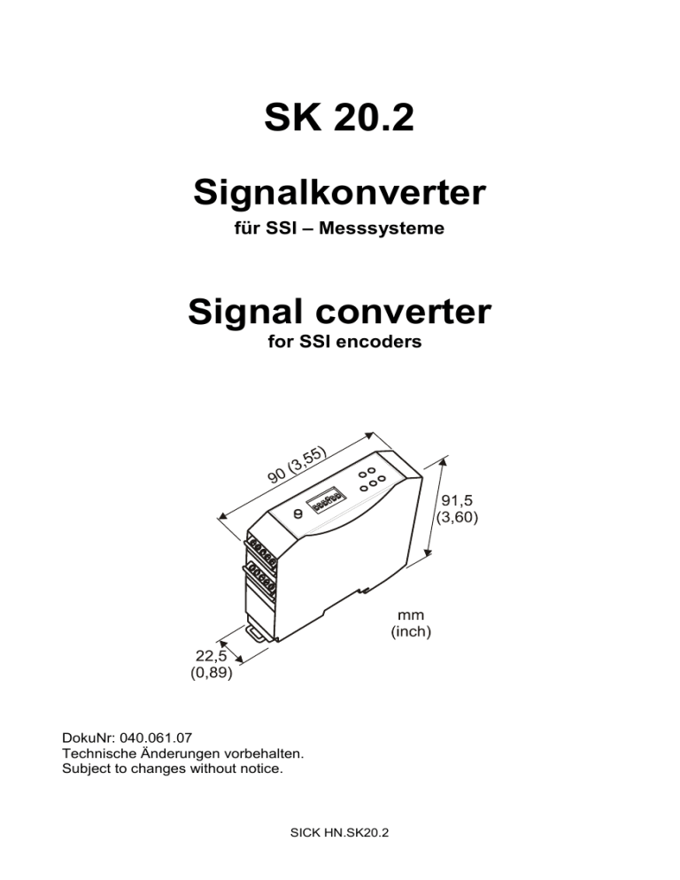SICK SK 20.2 Signal converter for SSI encoders Operating instructions