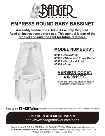Badger Basket 8390x Empress Round Baby Bassinet Assembly Instruction Manualzz Badger Basket 8390x Empress Round Baby, Badger Round Bassinet Instructions