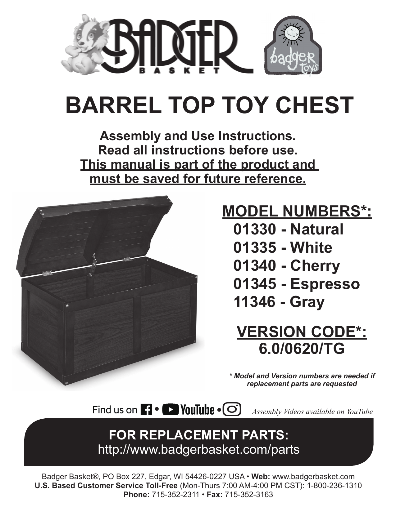 Badger Basket Espresso Barrel Top Toy Chest Trunk 01345 - The Home