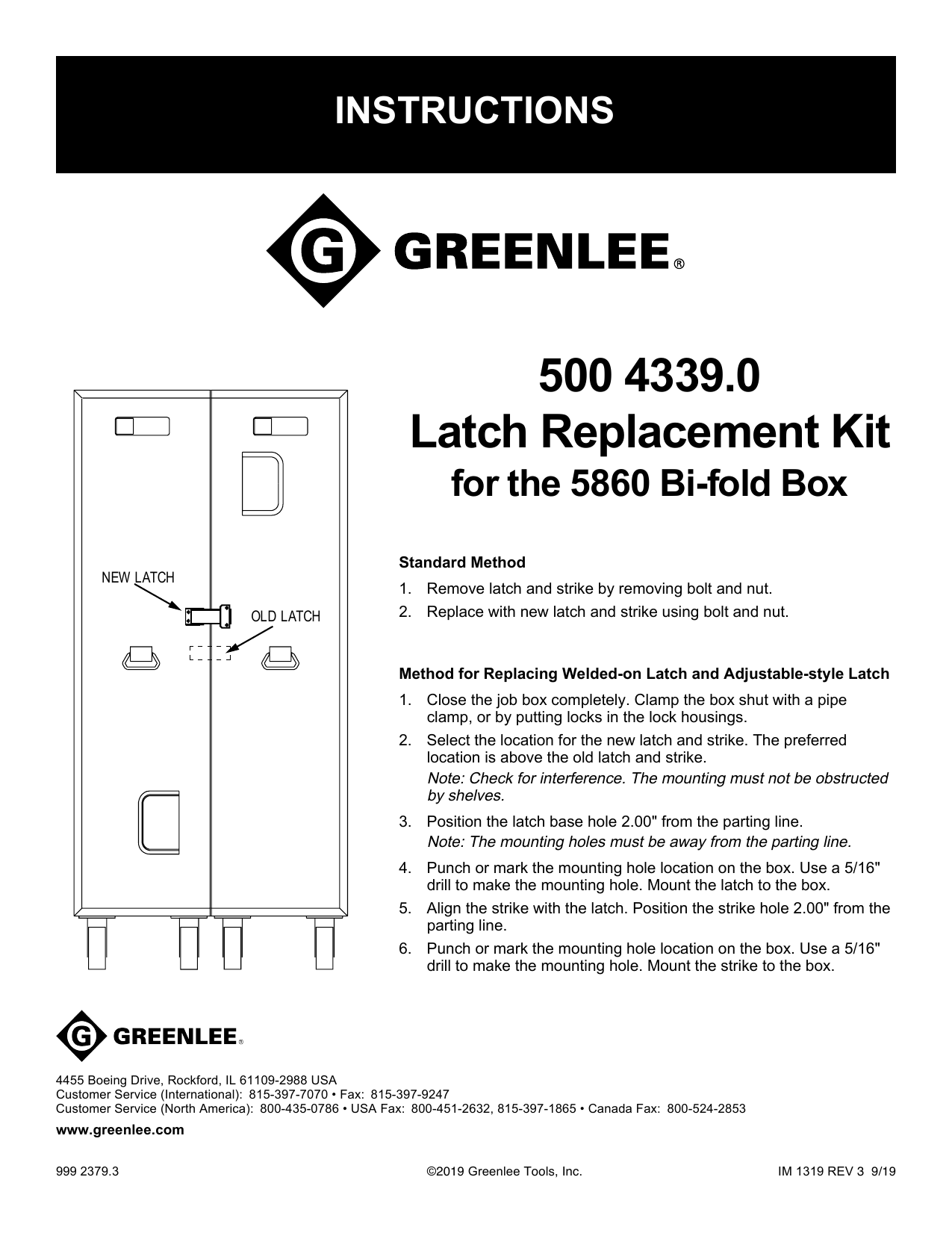 Greenlee 5860 Latch Replacement Kit 04339 Storage 