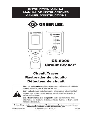 Greenlee CS-8000 Circuit Seeker Circuit Tracer Instruction manual ...