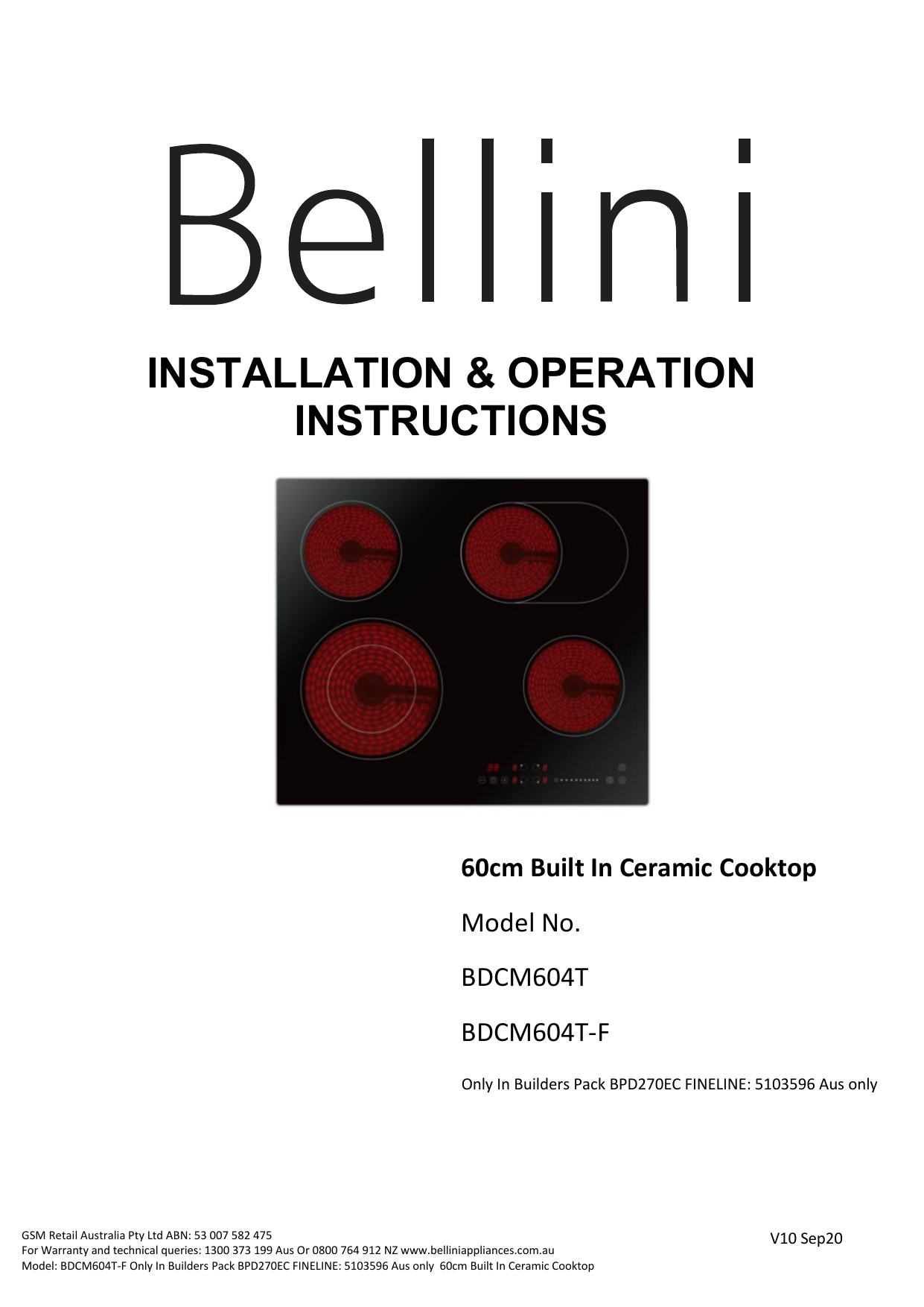 bellini 60cm ceramic cooktop