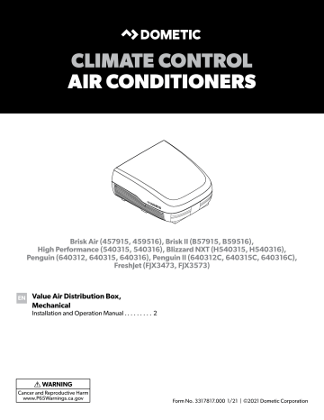Dometic Mechanical Value Air Distribution Box Operating Instructions Manualzz