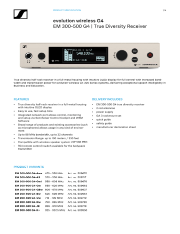 Sennheiser EM 300-500 G4 Spec Sheet | Manualzz