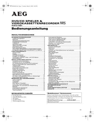 Zur Klangverbesserung (für DVD-Funktionen). AEG vcr d 4507 | Manualzz