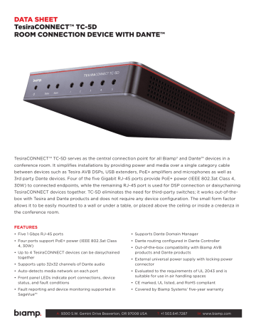 Biamp TesiraCONNECT TC-5D Data Sheet | Manualzz