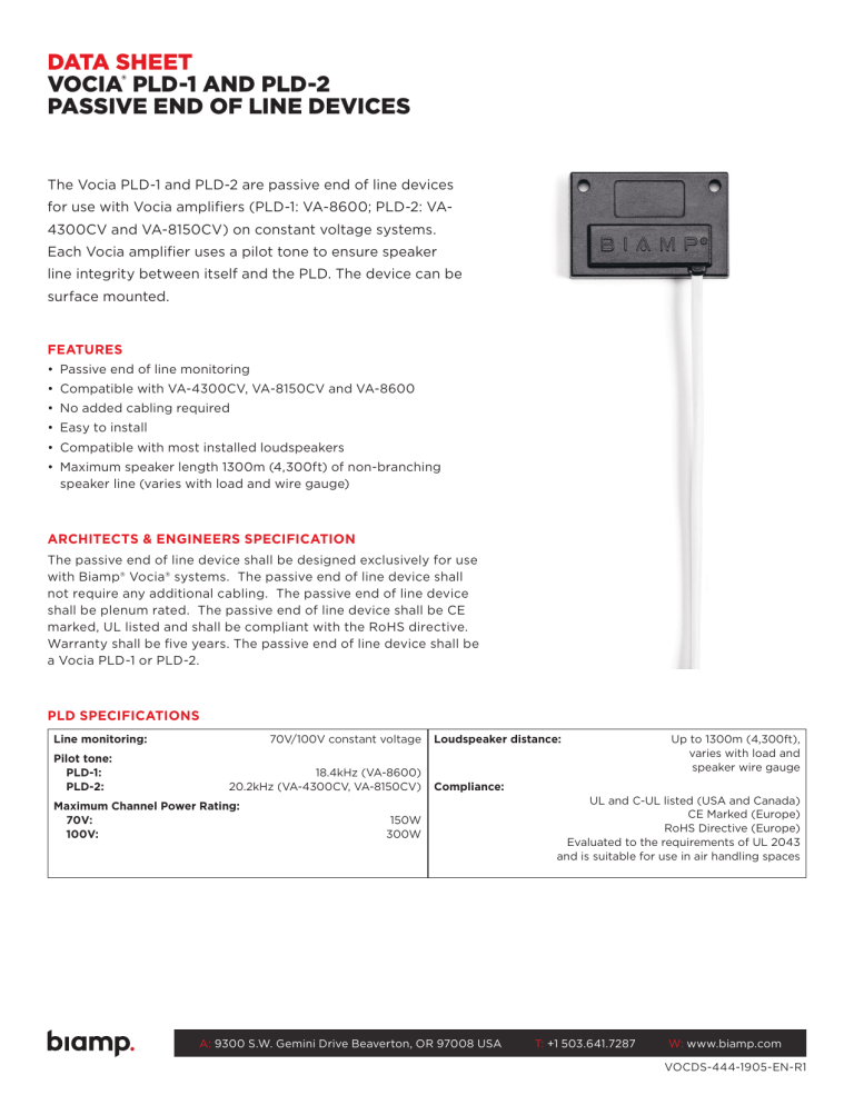 Biamp Vocia PLD-1 and PLD-2 Datasheet | Manualzz