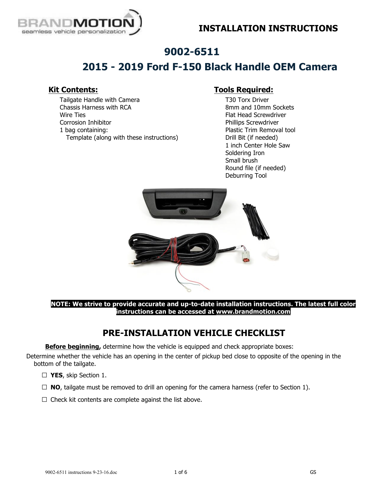 Brandmotion 9002-6511 Tailgate Handle Backup Camera for 2015 or Newer Ford F-150