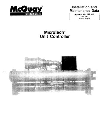 McQuay MicroTech Installation And Maintenance Data | Manualzz