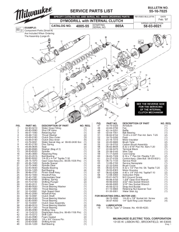 Milwaukee 865A Service Parts List | Manualzz