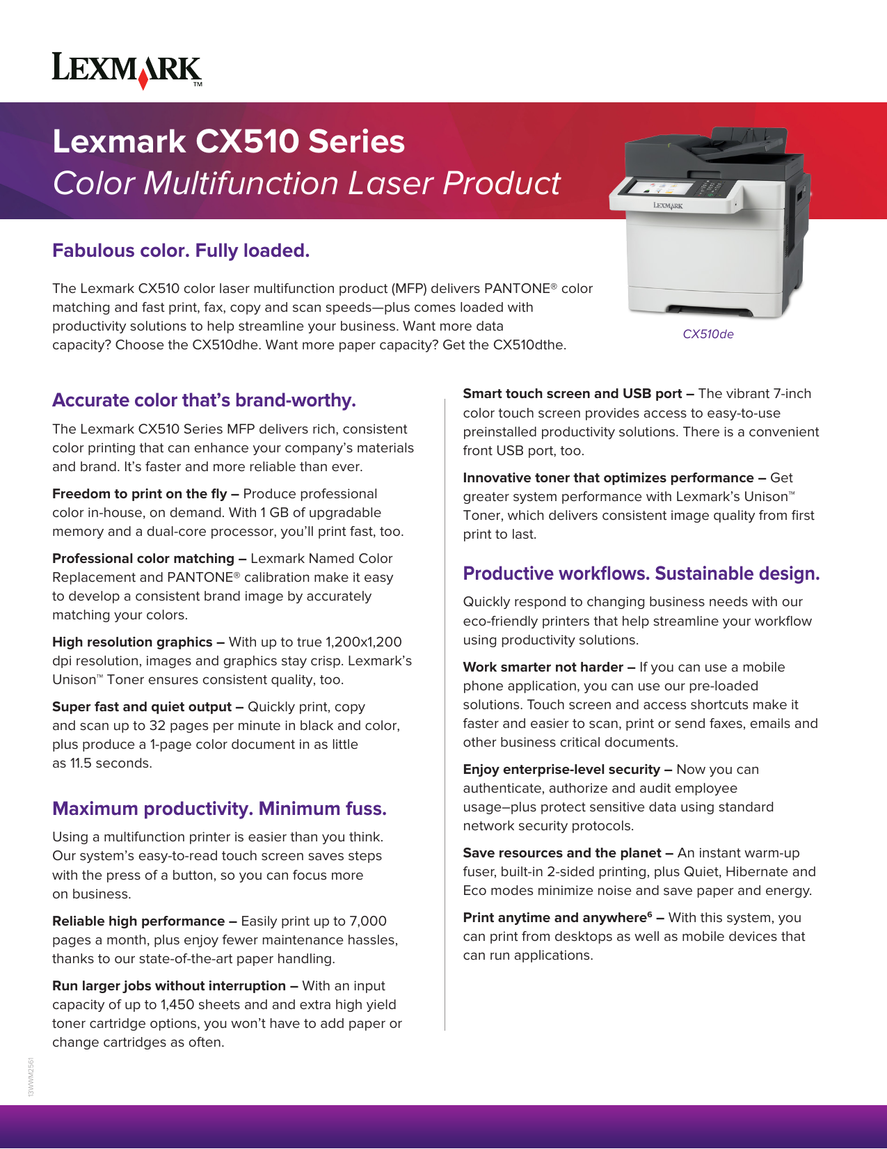 Lexmark CX510 series Specifications 