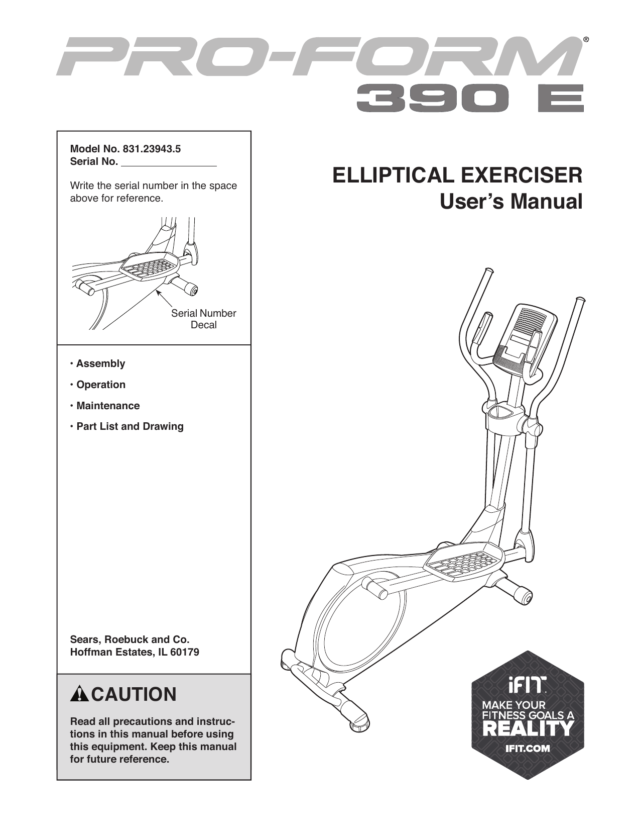 Pro Form 390 E 1 5 User Manual Manualzz