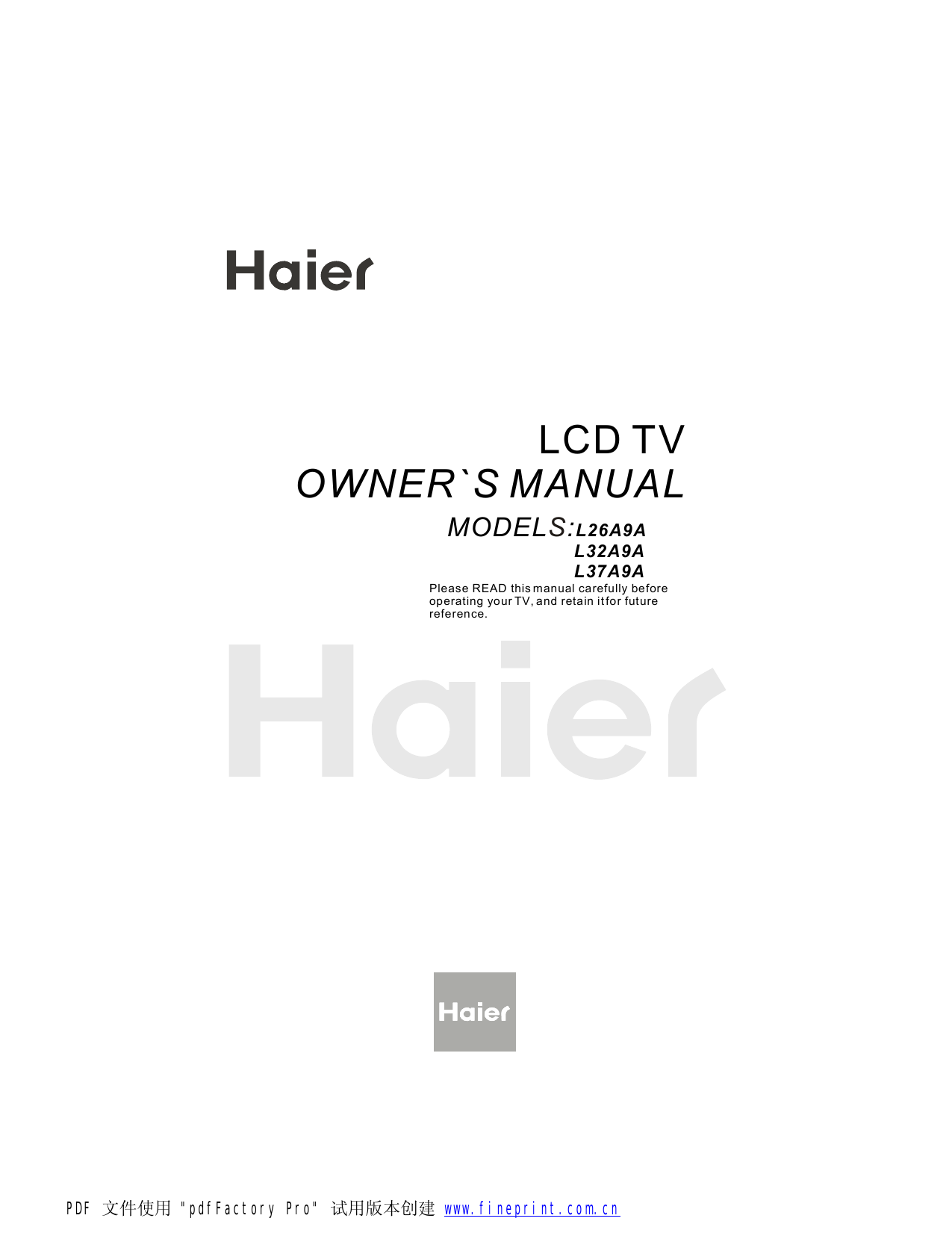 Haier L32a9a L26a9a L37a9a Owner S Manual Manualzz