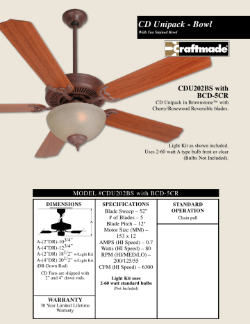 Craftmade Cdu202 Specifications Manualzz Craftmade Cdu202 Specifications Manualzz, Hampton Bay Ceiling Fan Model Ac 5520d Manual