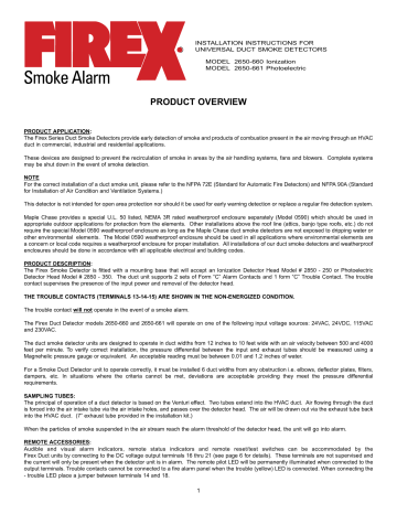 Firex 2650-660 Ionization 115/230 VAC Universal Voltage Duct Smoke Detectors 