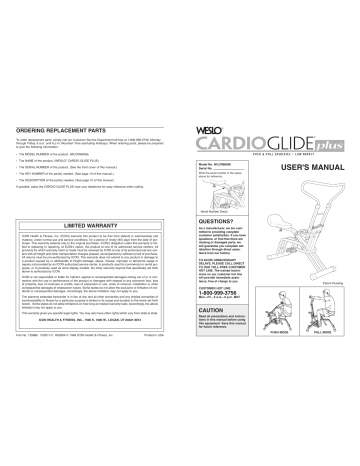 Weslo Cardio Glide Plus WLCR96058 User Manual Manualzz