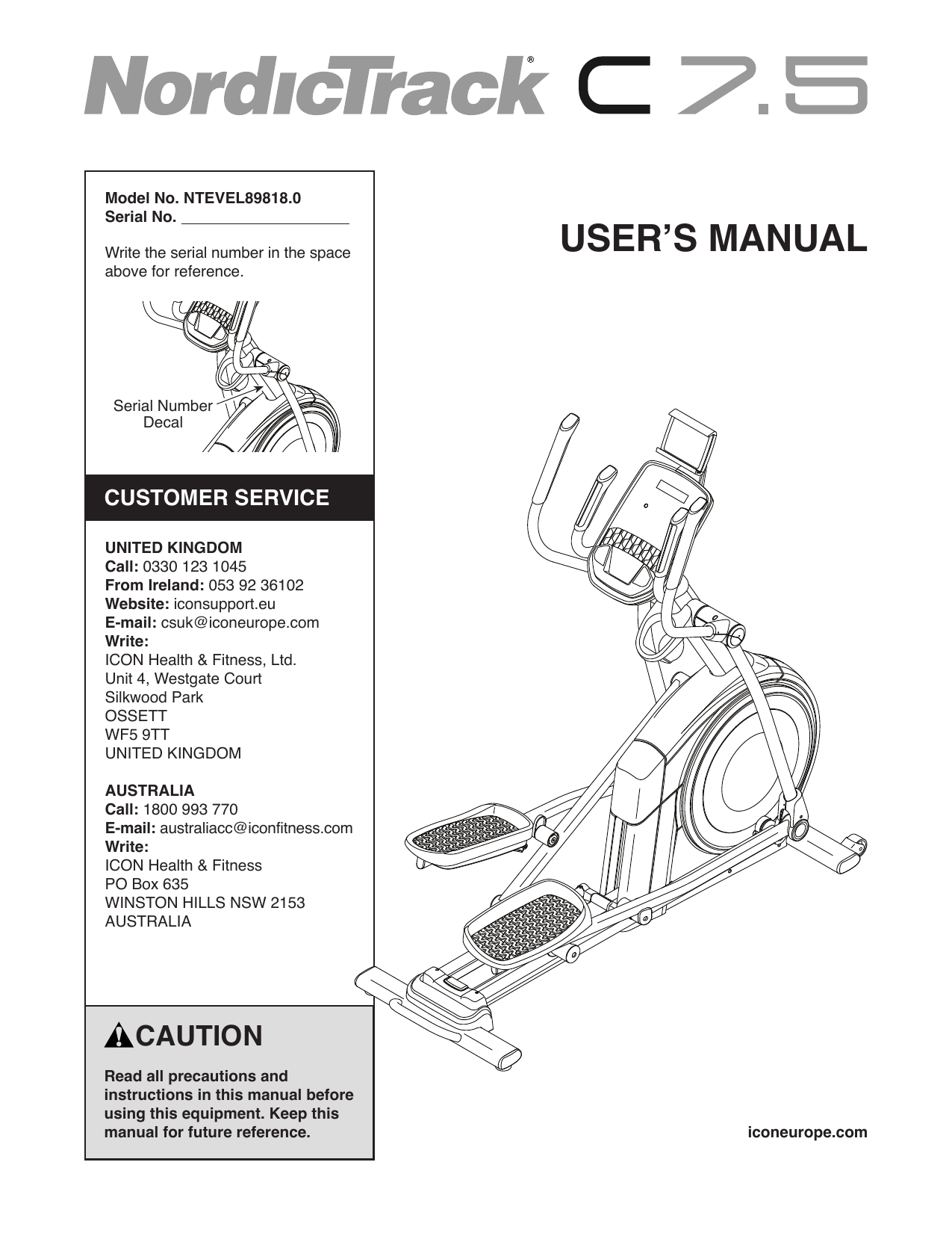 Nordictrack e7 5i discount manual